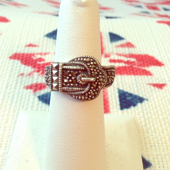 Judith Jack Marcasite & Sterling Buckle Ring - Picture 1 of 7